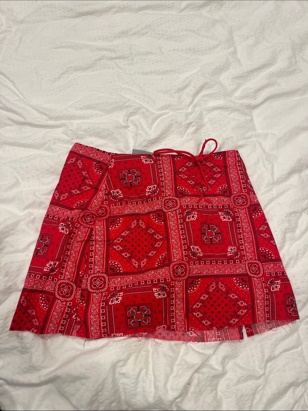 Red Bandana Print Mini Skirt with Front Tie